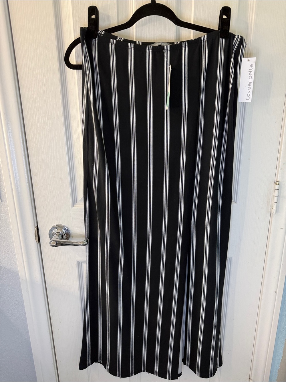 Loveappella Black and White Striped Maxi Skirt